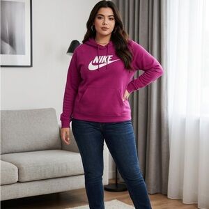 Nike Womens Medium Fuchsia  Long Sleeve Fleece Activewear Hoodie Swoosh EUC